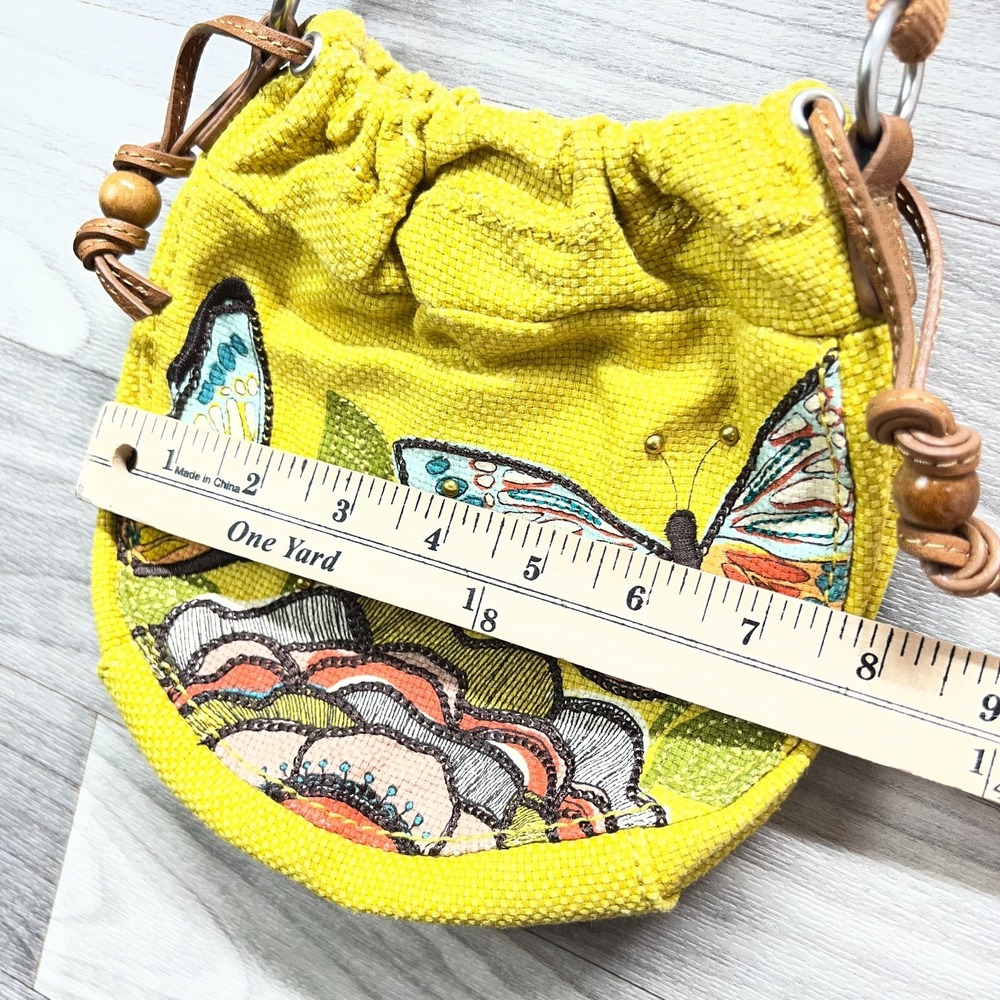 Vintage Fossil Crossbody Bag Purse Yellow Butterfly Motif Mini Graphic Canvas - Picture 9 of 13